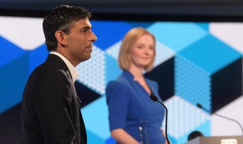 Инцидент по време на дебата между Лиз Тръс и Риши Сунак - 1