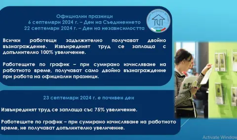 Какви пари получаваме, ако работим на 6 и 22 септември - 1