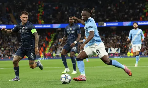 Манчестър Сити пречупи Наполи с двоен удар и числено превъзходство на "Етихад" - 1