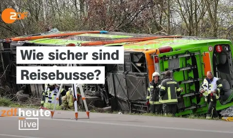 Германски автобус с 60 пътници се преобърна на аутобан ВИДЕО