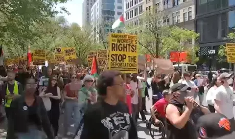 Първомайските демонстрации в САЩ се превърнаха в митинги срещу политиката на Тръмп ВИДЕО - 1