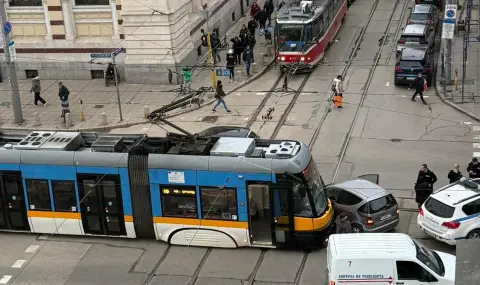 Accident between a tram and a car in the Halite area of Sofia  - 1