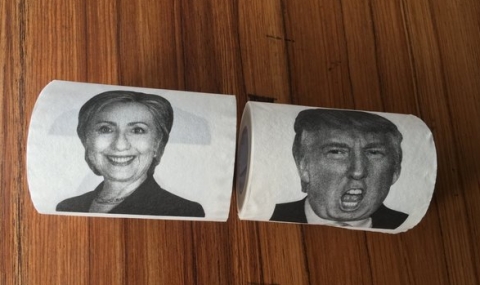 Тоалетна хартия с ликовете на Тръмп и Клинтън - 1