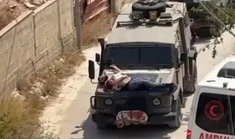 Израелските сили транспортираха палестинец, вързан за военна кола ВИДЕО