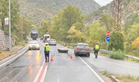 Скала падна в Кресненското дефиле, трафикът към София е затруднен - 1