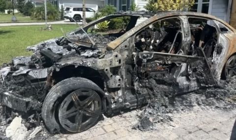 Електрически Mercedes EQE изгоря напълно в затворен гараж - 1