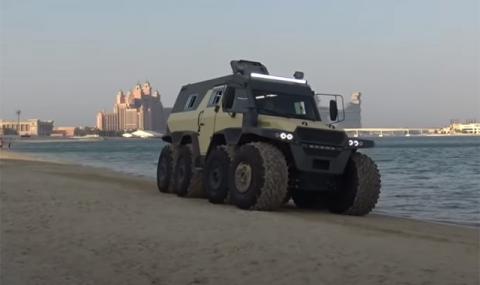 Блондинка тества бруталния руски всъдеход "Шаман 8x8" на плажа в Дубай (ВИДЕО) - 1