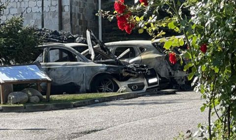 9 коли изгоряха на паркинга на хотел в Банско - 1