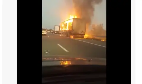 Само във ФАКТИ: ТИР се запали на АМ Тракия ВИДЕО