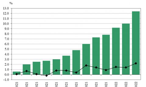 НСИ: 12,4% е годишната инфлация за март 2022 г. спрямо март 2021 г. - 1