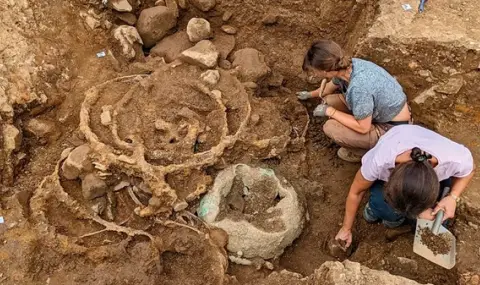 В Англия откриха останки от първите четириколесни каруци от желязната епоха - 1