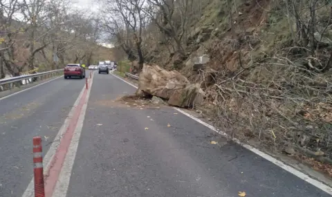 Паднала скална маса затруднява движението в Кресненското дефиле