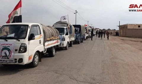 Иракски конвой с хуманитарна помощ пристигна на КПП Ал-Букамал, Дейр Ез Зор - 1