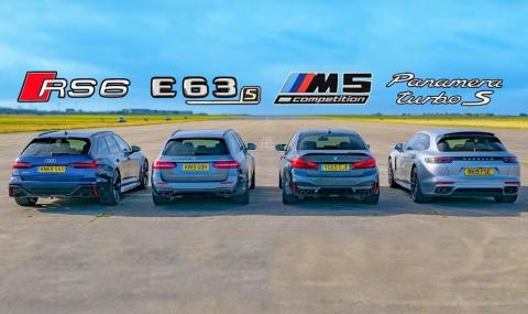 Най-наточените комбита Audi RS6, Mercedes-AMG E 63S, и Panamera Turbo S против BMW M5 - 1