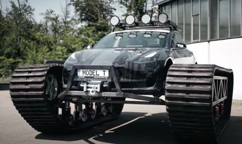 Германци поставиха вериги от танк на Tesla (ВИДЕО) - 1