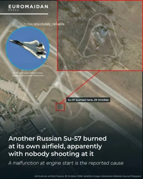 Су-57 е изгорял на руско летище, твърди украински OSINT канал СНИМКА