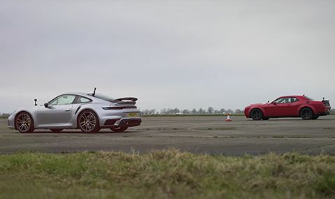Porsche 911 Turbo S vs Dodge Challenger Demon в драг надпревара (ВИДЕО) - 1