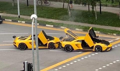 Жълто Lamborghini Aventador S се вряза в свой близнак - 1