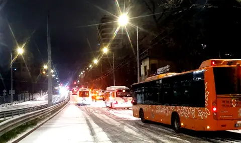Снегът спря движението на автобуси и тролеи в столицата - 1