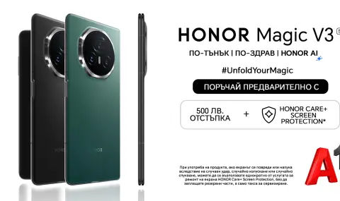 Най-тънкият сгъваем смартфон в света HONOR Magic V3 е наличен за предварителни поръчки от А1 - 1