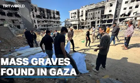 Mass grave with dozens of bodies discovered in the courtyard of Al-Shifa hospital in Gaza City  - 1