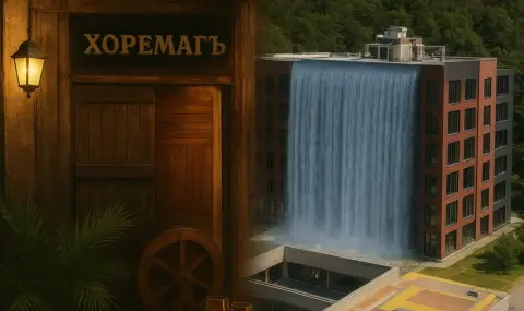 България - селска кръчма с водопад с няколко стопани, където всеки дърпа масата към себе си, докато подът пропада - 1