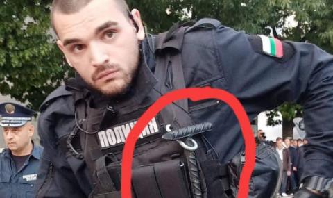 Полицай охранява Караянчева в Благоевград с металeн чук - 1