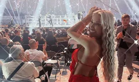 Гери-Никол украси боксовата гала в Бургас, облечена в елегантна червена рокля - 1