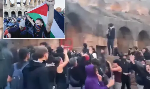 Демонстранти с палестински знамена влязоха в Колизеума - 1
