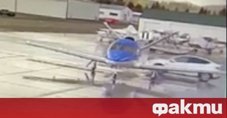 Видео от охранителни камери на летище показват как бяла Tesla