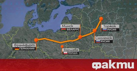 Газовият поток по газопровода Ямал Европа по който се доставя синьо