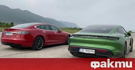 Електромобилите Tesla Model S и Porsche Taycan се изправиха един