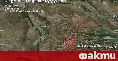 Земетресение с магнитуд 6 по скалата на Рихтер е регистрирано