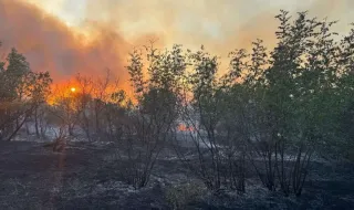 Large fire near the border in the Eastern Rhodopes, helicopter helps in extinguishing