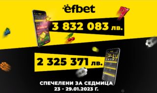 Над 6 милиона лева печалби от efbet само за последната седмица на януари