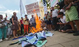 Костадинов: Еврозоната е финансов концлагер. Протестиращи горят евро в центъра на София