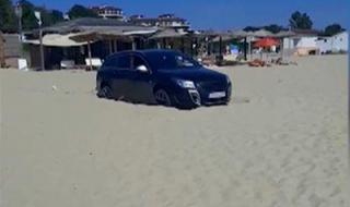 Шофьор паркира на плажа за селфи с кучета