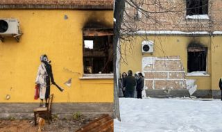Откраднаха графит на Банкси от разрушена сграда в Украйна