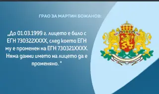 ГРАО: ЕГН на Мартин Божанов е сменено поради грешка при въвеждането на системата през 1977 година