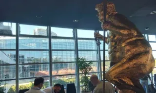 Gilded statue of naked Trump appears in European Parliament