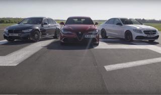Alfa Giulia Quadrifoglio срещу BMW M3 Competition Pack и Mercedes-AMG C63 S