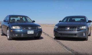 Пряк двубой между нова базова Jetta и стар наточен Volkswagen Passat (ВИДЕО)