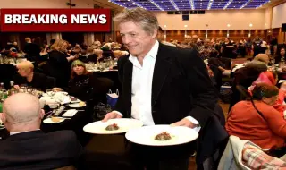 63-годишният Хю Грант сервира коледен обяд на 500 самотни лондончани ВИДЕО