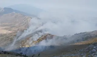 Пожарът в граничната планина Славянка отново е достигнал до границата с България