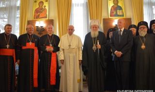 Симеон II заедно с папа Франциск и патриарха Неофит