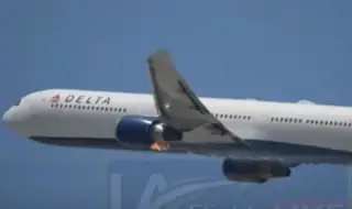 ВИДЕО как се възпламенява двигател на самолет на Delta Air Lines