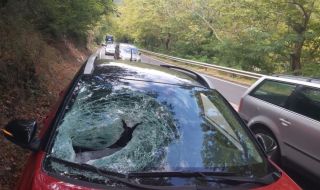 Камък падна върху кола на пътя между Симитли и Кресна, пострада жена