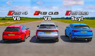 Audi RS Q8 се изправи срещу RS4 Avant и RS Q3 (ВИДЕО)