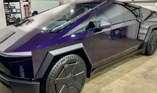 Ето как изглежда реална Tesla Cybertruck в лилав цвят (ВИДЕО)