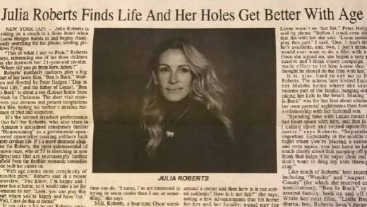 Скандална статия за "дупките" на Джулия Робъртс взриви мрежата